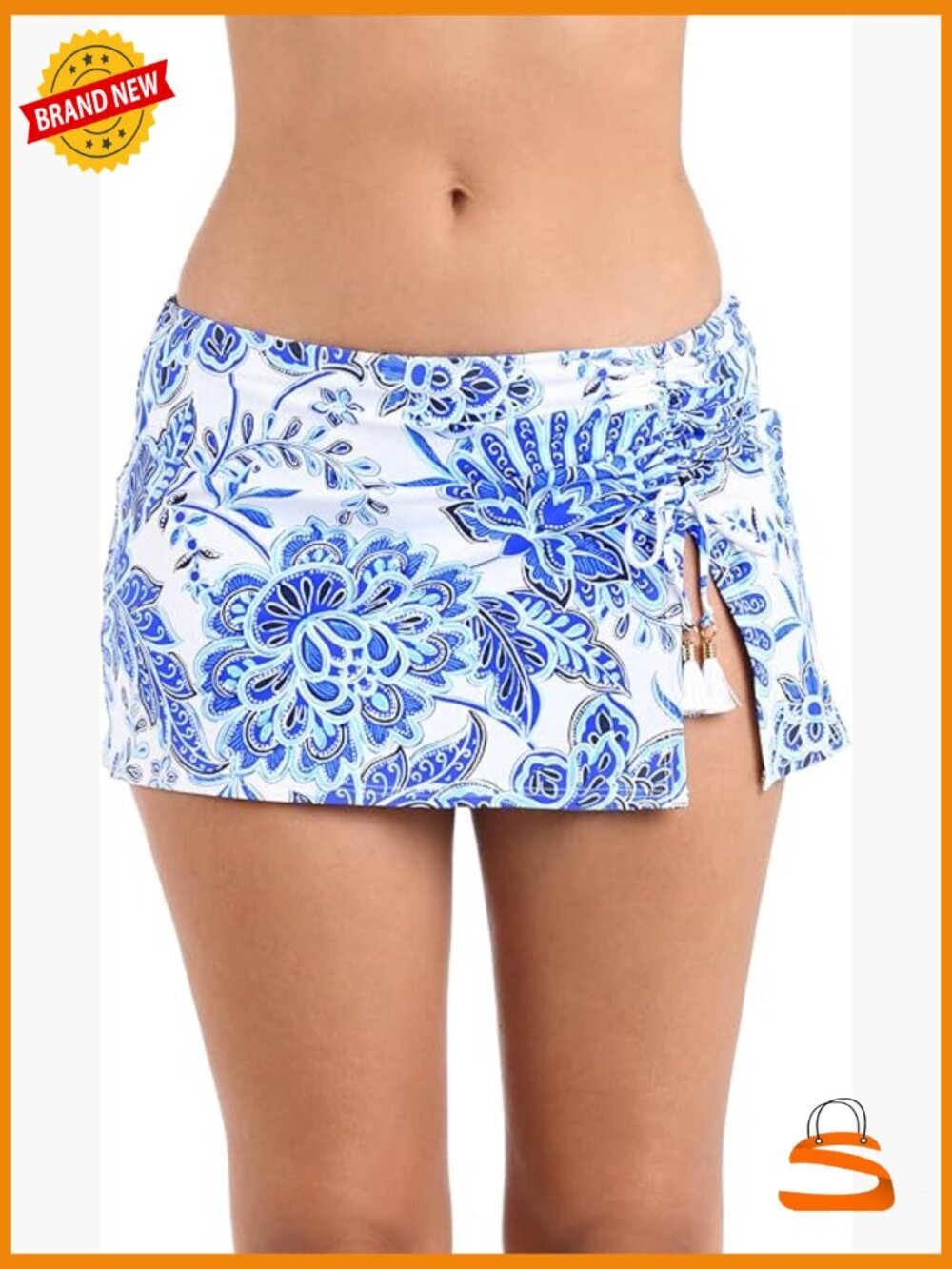 Size 14 High Rise Hipster Bikini Bottom with Skirt Nylon Blend